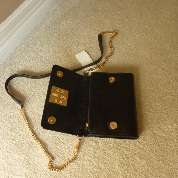 Tory Burch 'Britten' Leather T Logo Chain Strap Shoulder Bag (Black) - NEW - Picture 5 of 12
